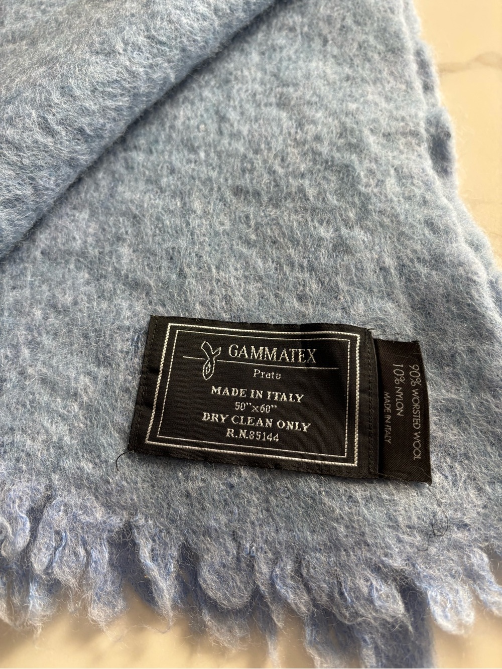 Gammatex Blue Fringe Wool throw on blanket sz 50х55 - Picture 3 of 5